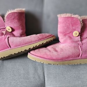 UGG Pink Winter Rain Boots Suede Sheepskin